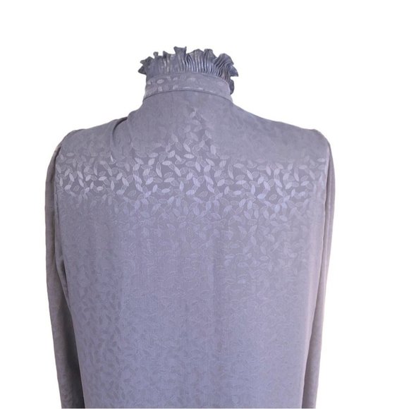 VTG 70s Iridescent Lavender Dress High Neck Ruffle Puff Sleeve Cottagecore M L - Picture 5 of 10